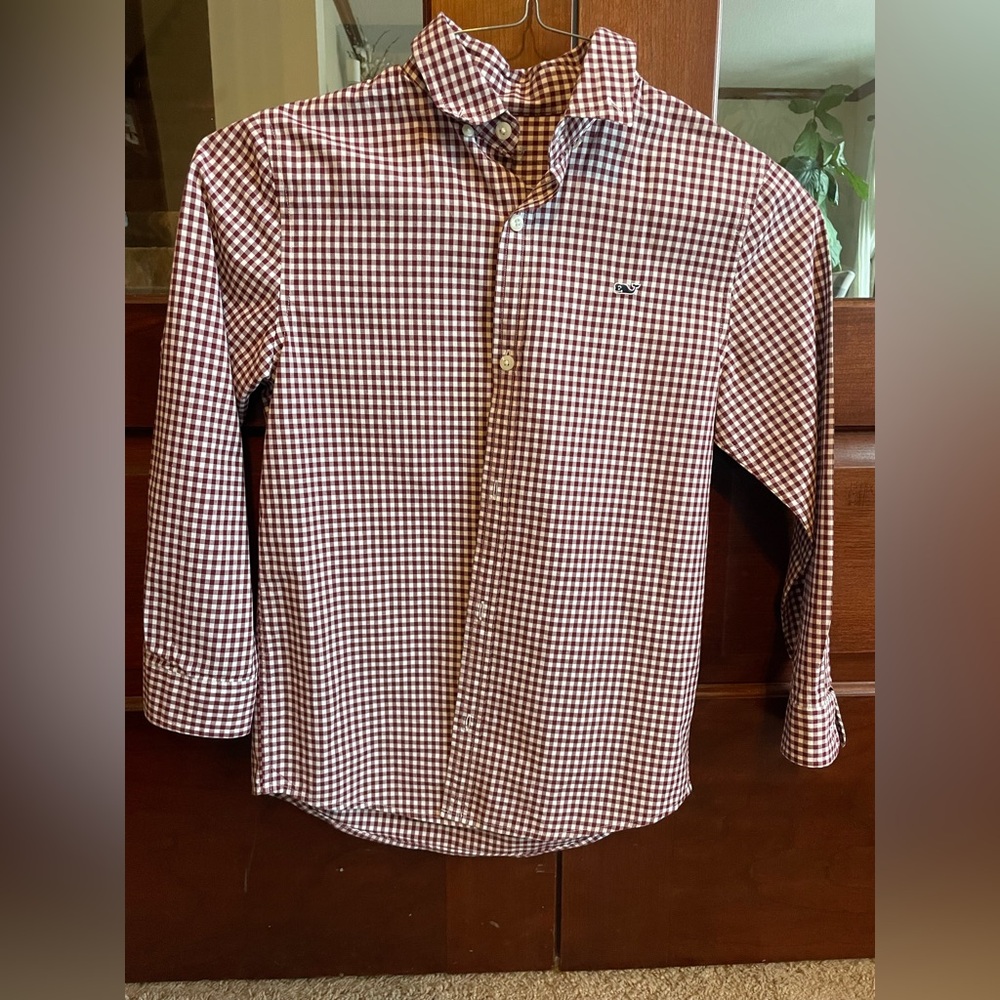 Vineyard Vine Burgundy  and White Checkered Shirt kids